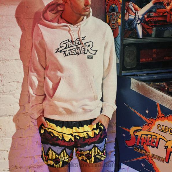 Reebok Street Fighter grafični pulover s kapuco R22JR363 beli melanž