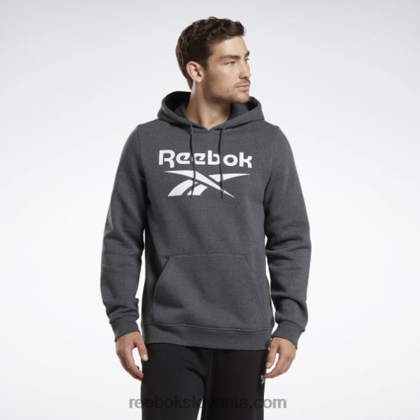 Reebok pulover s kapuco z logotipom iz identičnega flisa R22JR1205 temno sivo vresje moški