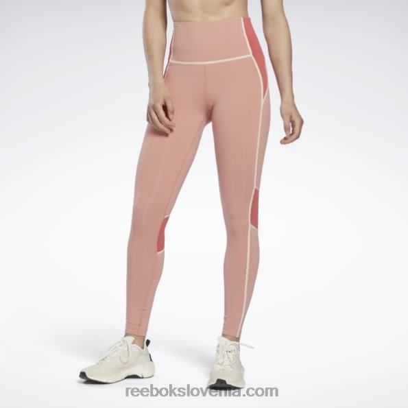 Reebok luksuzne hlačne nogavice colorblock z visokim pasom R22JR809 kanjonske korale ženske