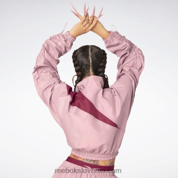 Reebok jakna iz tkanega satena cardi b R22JR170 peščena vrtnica ženske