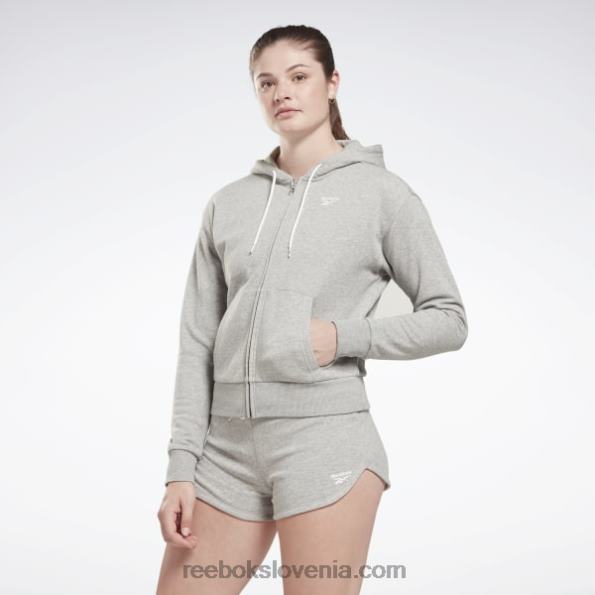 Reebok identity majhen logotip francoskega frotirja z zadrgo s kapuco R22JR513 srednje siva vresa ženske