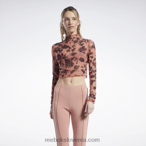 Reebok klasična cvetoča mrežasta srajca z dolgimi rokavi s cvetličnim potiskom R22JR706 kanjonske korale ženske