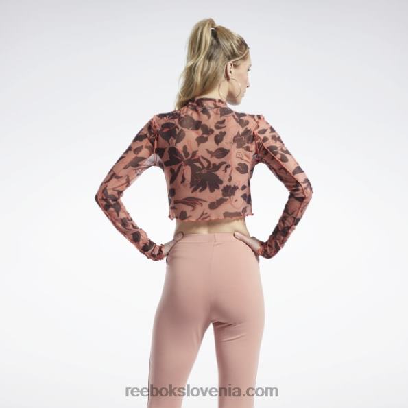 Reebok klasična cvetoča mrežasta srajca z dolgimi rokavi s cvetličnim potiskom R22JR706 kanjonske korale ženske