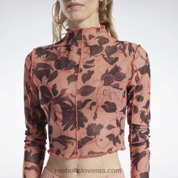 Reebok klasična cvetoča mrežasta srajca z dolgimi rokavi s cvetličnim potiskom R22JR706 kanjonske korale ženske