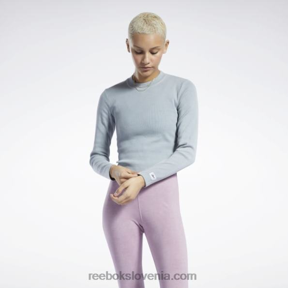 Reebok klasična rebrasta srajca z dolgimi rokavi v naravnem barvilu R22JR619 čista siva 3 ženske
